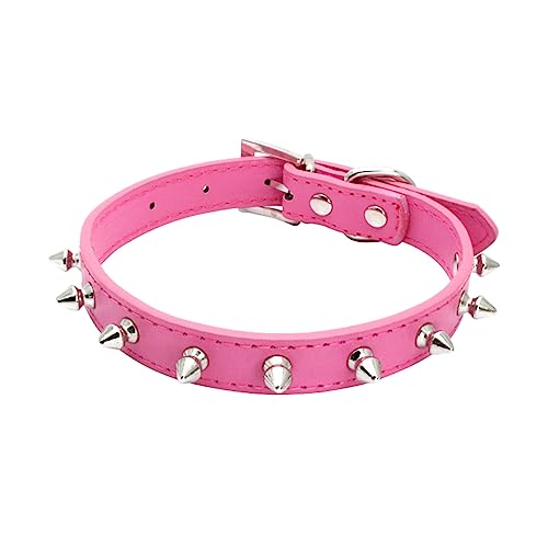 Serijoars Stachelhalsband Hundehalsband Stachelig Katzenhalsband PU Leder Verstellbar Haustier Halsband Kätzchen Spikes Halsband (S, Hot Pink) von Serijoars