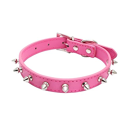 Serijoars Stachelhalsband Hundehalsband Stachelig Katzenhalsband PU Leder Verstellbar Haustier Halsband Kätzchen Spikes Halsband (XS, Hot Pink) von Serijoars