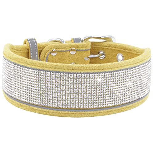 Serijoars Strass-Hundehalsband, schillernd, funkelnd, weich, bequem, reflektierend, großes Hundehalsband, Kristall-Diamant-Halsband für kleine, mittelgroße und große Hunde (S, Gelb) von Serijoars