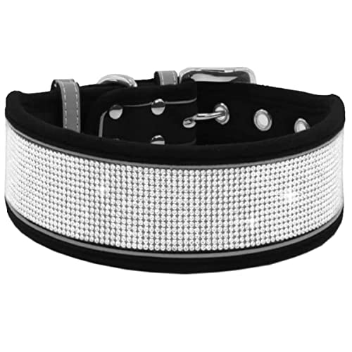Serijoars Strass-Hundehalsband, schillernd, funkelnd, weich, bequem, reflektierend, großes Hundehalsband, Kristall-Diamant-Halsband für kleine, mittelgroße und große Hunde (S, Schwarz) von Serijoars