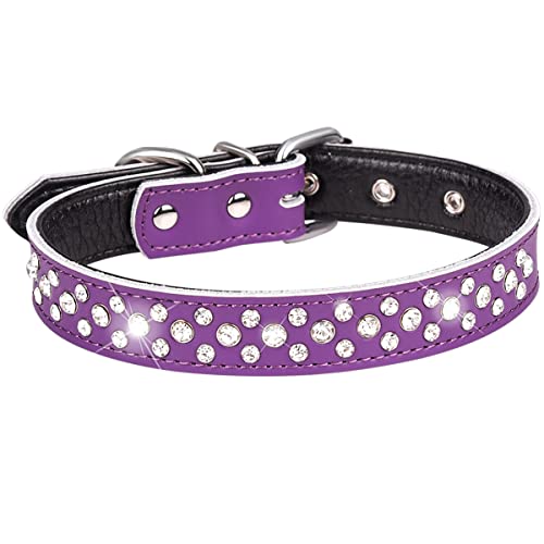 Serijoars Strass Hundehalsband für Kleine Mittlere Große Hunde, Einstellbar Glitzernd Kristall Weich Echtes Leder Bling Hundehalsbänder (L, Lila) von Serijoars