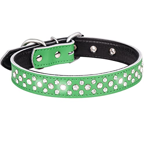 Serijoars Strass Hundehalsband für Kleine Mittlere Große Hunde, Einstellbar Glitzernd Kristall Weich Echtes Leder Bling Hundehalsbänder (M, Grün) von Serijoars