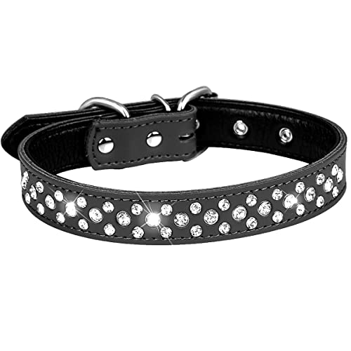 Serijoars Strass Hundehalsband für Kleine Mittlere Große Hunde, Einstellbar Glitzernd Kristall Weich Echtes Leder Bling Hundehalsbänder (M, Schwarz) von Serijoars