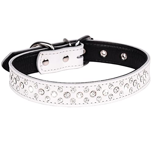 Serijoars Strass Hundehalsband für Kleine Mittlere Große Hunde, Einstellbar Glitzernd Kristall Weich Echtes Leder Bling Hundehalsbänder (M, Weiß) von Serijoars