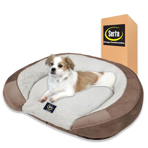 Serta Ovale Couch-Hundebetten, gesteppt, orthopädische Unterseite aus Memory-Schaum mit stützenden, abgerundeten Nackenrollen, Taupe (groß) von Serta