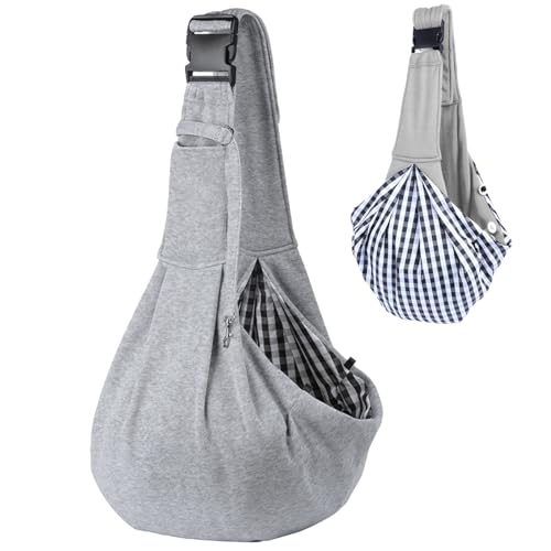 Sertay Verstellbarer Hundetragetasche, Reversibel Kleine Hundetragetasche, Pet Sling Carrier, Hunde Tasche Haustiere, Angenehm Tragetasche Hund, Geeignet für Tägliches Wandern, Einkaufen (Grau) von Sertay