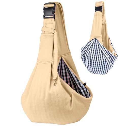 Sertay Verstellbarer Hundetragetasche, Reversibel Kleine Hundetragetasche, Pet Sling Carrier, Hunde Tasche Haustiere, Angenehm Tragetasche Hund, Geeignet für Tägliches Wandern, Einkaufen (Khaki) von Sertay
