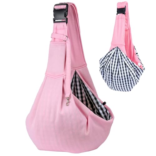 Sertay Verstellbarer Hundetragetasche, Reversibel Kleine Hundetragetasche, Pet Sling Carrier, Hunde Tasche Haustiere, Angenehm Tragetasche Hund, Geeignet für Tägliches Wandern, Einkaufen (Rose) von Sertay