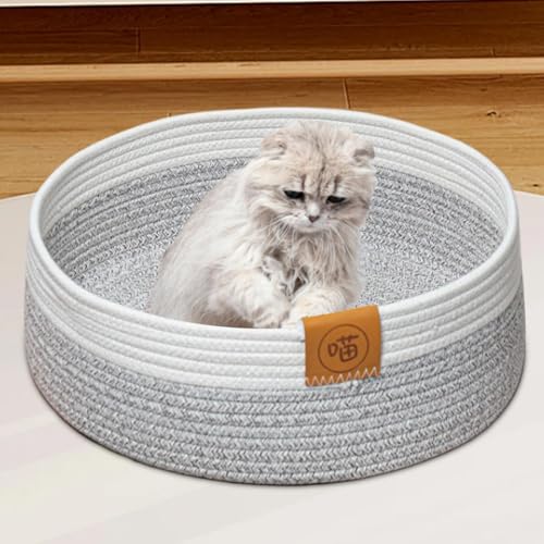 Katzenbett Haustierbett, Katzenkorb Zum Schlafen Aus Baumwollseilen, Katzenbett Waschbar, Rundes Gewebtes Katzenbettchen, Hundebett Korb Geflochten Für Katzen Schlafplatz 40 cm Katzenbett Haustierbett, Katzenkorb Zum Schlafen Aus Baumwollseilen, Katzenbett Waschbar, Rundes Gewebtes Katzenbettchen, Hundebett Korb Geflochten Für Katzen Schlafplatz 40 cm von Setauoo