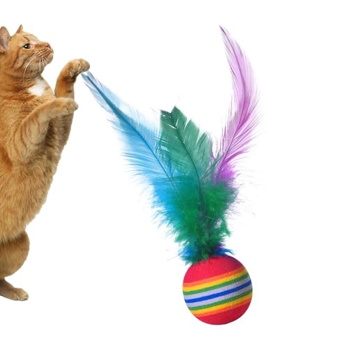 Setauoo Feder-Hüpfball für Katzen, interaktiver Hüpfball mit natürlichen Federn, elastische Regenbogen-Kugel für die Zahnreinigung von Welpen Setauoo Feder-Hüpfball für Katzen, interaktiver Hüpfball mit natürlichen Federn, elastische Regenbogen-Kugel für die Zahnreinigung von Welpen von Setauoo