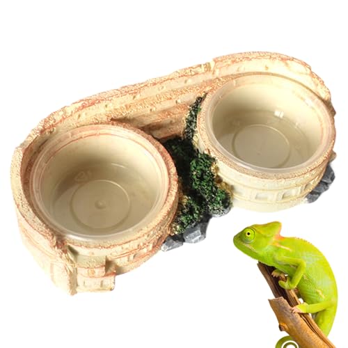 Setauoo Gecko Feeder Ledge, Doppel -Food -Gericht für Reptilien - Gecko Harz Wasserschale | Reptilienfutterstation für Eidechsen, Chamäleons, Baumfrösche und kleine Haustiere von Setauoo