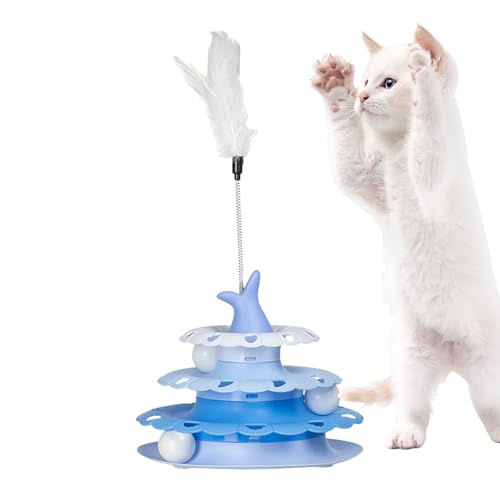 Setauoo Interaktives Katzen-Federspielzeug | Lustiger Teaser Stick Haustier Drehteller | Interaktives Spielzeug Roller Ball Turm für Jagd Training Indoor Play Pet Supplies von Setauoo