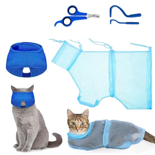 Setauoo Katzenbadetasche, Katzenduschsack - Katzenduschnetzbag | Massage Pinsel Pfeife Reinigungsmittel Trimmer Haustierklauenpflege für Badewanne & Erwachsene von Setauoo