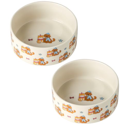 Keramik Hundenäpfe 2er Set, Haustier Katze Hund Futternapf Wassernapf mit niedlichem Muster, 13 cm Hundeschirr für kleine Größe Hund und Katze, Weiß von Seyatoo