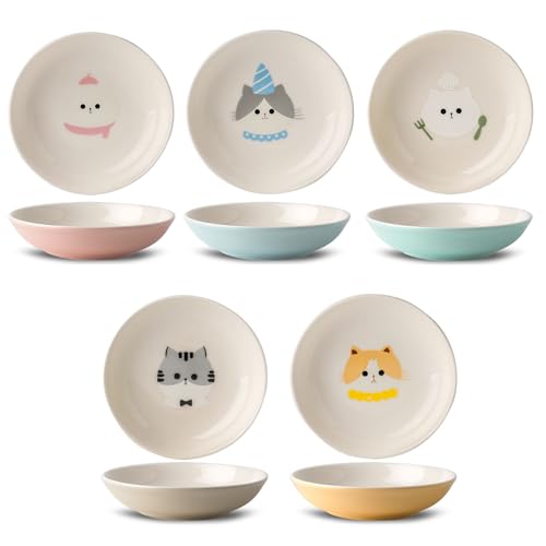 Seyatoo Keramik Katzennäpfe, 5 niedliche Katzennäpfe Set, Katzennäpfe Katzenfutternapf von Seyatoo