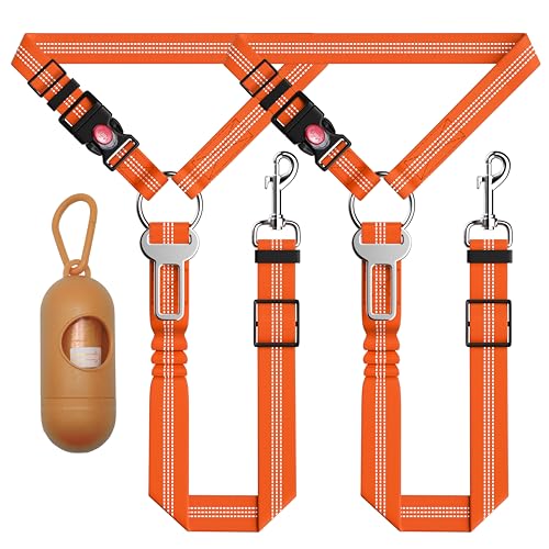Seyezo 3 Teiliges Hunde Autogeschirr Set - Einziehbarer, verstellbarer reflektierender Hundesicherheitsgurt für die Kopfstützen des Fahrzeugs, strapazierfähig & hochelastisch, Orange Seyezo 3 Teiliges Hunde Autogeschirr Set - Einziehbarer, verstellbarer reflektierender Hundesicherheitsgurt für die Kopfstützen des Fahrzeugs, strapazierfähig & hochelastisch, Orange von Seyezo