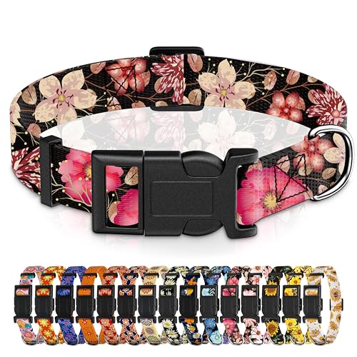 Seyezo Hundehalsband für Jungen und Mädchen, Welpenhalsband für kleine bis große Hunde, verstellbares weiches Blumenmuster Haustierhalsband mit Sicherheitsschnalle für Männer und Frauen (Rot, L) von Seyezo