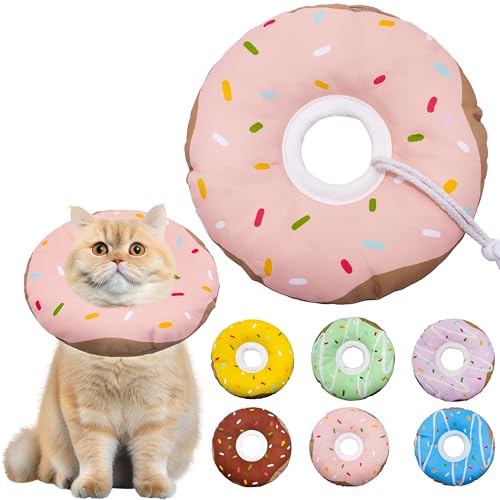 Seyezo Katzenkegel weiches Halsband, verstellbares Katzen-Genesungshalsband für kleine, mittelgroße und große Katzen, niedliches Donut-E-Halsband nach Operationen (D-wasserdicht, Rosa, Medium) von Seyezo
