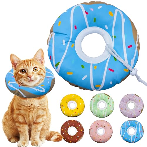 Seyezo Katzenkegel weiches Halsband, verstellbares Katzen-Genesungshalsband für kleine, mittelgroße und große Katzen, niedliches Donut-E-Halsband nach Operationen (D-wasserdicht, blau, klein) von Seyezo
