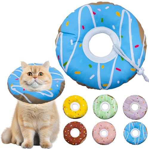 Seyezo Katzenkegel weiches Halsband, verstellbares Katzen-Genesungshalsband für kleine, mittelgroße und große Katzen, niedliches Donut-E-Halsband nach Operationen (D-wasserdicht, blau, mittel) von Seyezo