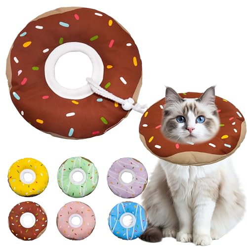 Seyezo Katzenkegel weiches Halsband, verstellbares Katzen-Genesungshalsband für kleine, mittelgroße und große Katzen, niedliches Donut-E-Halsband nach Operationen (D-wasserdicht, braun, groß) von Seyezo