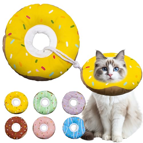 Seyezo Katzenkegel weiches Halsband, verstellbares Katzen-Genesungshalsband für kleine, mittelgroße und große Katzen, niedliches Donut-E-Halsband nach Operationen (D-wasserdicht, gelb, groß) von Seyezo