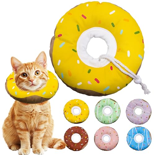 Seyezo Katzenkegel weiches Halsband, verstellbares Katzen-Genesungshalsband für kleine, mittelgroße und große Katzen, niedliches Donut-E-Halsband nach Operationen (D-wasserdicht, gelb, klein) von Seyezo