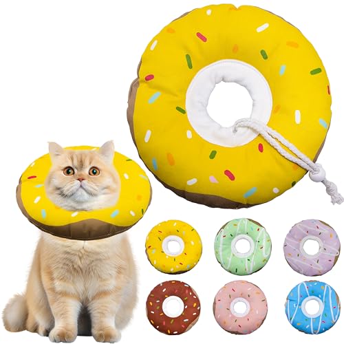 Seyezo Katzenkegel weiches Halsband, verstellbares Katzen-Genesungshalsband für kleine, mittelgroße und große Katzen, niedliches Donut-E-Halsband nach Operationen (D-wasserdicht, gelb, mittel) von Seyezo