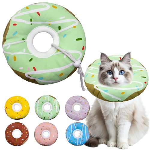 Seyezo Katzenkegel weiches Halsband, verstellbares Katzen-Genesungshalsband für kleine, mittelgroße und große Katzen, niedliches Donut-E-Halsband nach Operationen (D-wasserdicht, grün, groß) von Seyezo