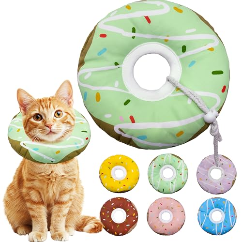 Seyezo Katzenkegel weiches Halsband, verstellbares Katzen-Genesungshalsband für kleine, mittelgroße und große Katzen, niedliches Donut-E-Halsband nach Operationen (D-wasserdicht, grün, klein) von Seyezo