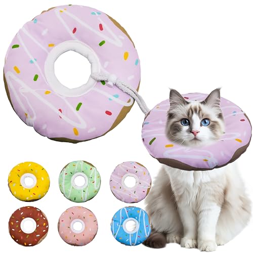Seyezo Katzenkegel weiches Halsband, verstellbares Katzen-Genesungshalsband für kleine, mittelgroße und große Katzen, niedliches Donut-E-Halsband nach Operationen (D-wasserdicht, lila, groß) von Seyezo