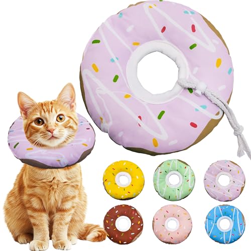 Seyezo Katzenkegel weiches Halsband, verstellbares Katzen-Genesungshalsband für kleine, mittelgroße und große Katzen, niedliches Donut-E-Halsband nach Operationen (D-wasserdicht, lila, klein) von Seyezo