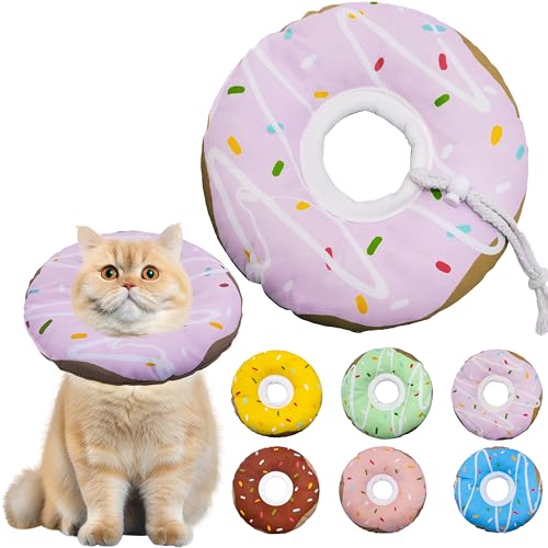 Seyezo Katzenkegel weiches Halsband, verstellbares Katzen-Genesungshalsband für kleine, mittelgroße und große Katzen, niedliches Donut-E-Halsband nach Operationen (D-wasserdicht, lila, mittel) von Seyezo