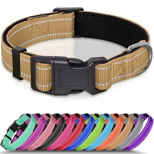 Seyezo Refective Hundehalsband, Weiches Neopren Gepolstertes Haustier Halsband für Kleine Mittlere Große Hunde, Verstellbare Welpenhalsbänder mit Starker Schnalle, Sichere, Atmungsaktive Nylon von Seyezo
