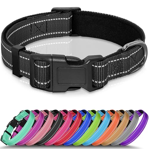 Seyezo Refective Hundehalsband, Weiches Neopren Gepolstertes Haustier Halsband für Kleine Mittlere Große Hunde, Verstellbare Welpenhalsbänder mit Starker Schnalle, Sichere, Atmungsaktive Nylon von Seyezo
