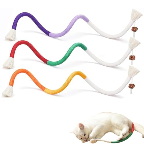 Kauseile for Katzen, 3er-Pack Gebogenes Katzenseilspielzeug, Kauspielzeug for Haustiere Zur Zahnreinigung Und Zahnpflege, Stressabbau, Interaktives Neckspielzeug for Katzen Und Kätzchen(Style a) von Seymal