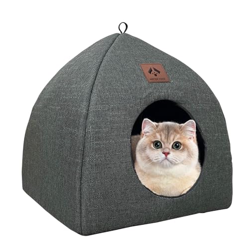 Seyrnicay Katzenhaus aus Leinen | 2-in-1 Dreieck-Panel Katzennest - mit Griffschlaufe abnehmbar waschbar Komfort Hundebett für mittelgroße Katze Seyrnicay Katzenhaus aus Leinen | 2-in-1 Dreieck-Panel Katzennest - mit Griffschlaufe abnehmbar waschbar Komfort Hundebett für mittelgroße Katze von Seyrnicay