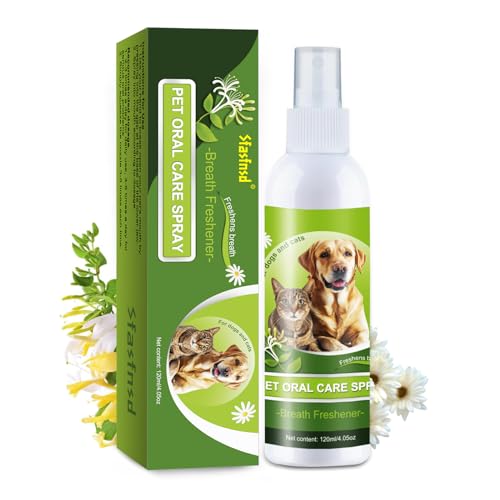 Sfasfnsd Mundpflege für Haustiere, Dentalspray für Hunde, Zahnreinigung Hund,Entfernt Plaque Auf Natürliche Weise, Deodorant für Haustiere, Reinigt die Zähne Ohne Bürsten, Hält den Atem Frisch(120ml) von Sfasfnsd