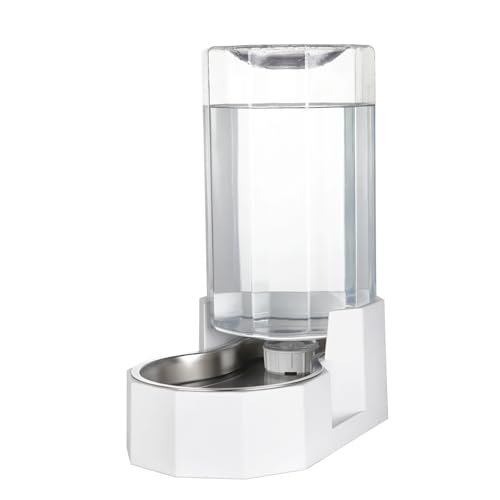 Sfozstra Automatischer Wasserspender für Haustiere mit Edelstahlnapf, Schwerkraftbewässerung, eckiger Wasserspender für kleine bis große Hunde und Katzen (Weiß, 8L ohne Filter) von Sfozstra