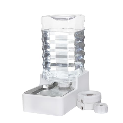 Sfozstra 9L verbesserter Hundenapfspender, Edelstahlnapf, automatischer Schwerkraft-Katzen-Wasserspender, BPA-frei, Wasserspender mit großer Kapazität mit zwei Kappen und Filtern (Weiß, 9 l +) von Sfozstra
