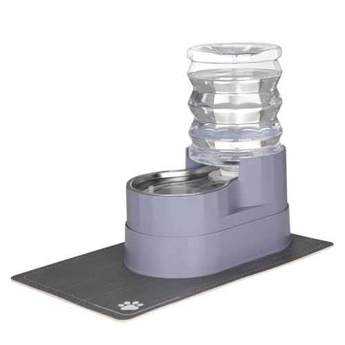 Sfozstra Automatischer Schwerkraft-Wasserspender: 5 l Edelstahl-Haustiernapf mit wasserdichtem Pad – Wasserspender mit erhöhtem Rand für Katzen und kleine Hunde drinnen und draußen (Grau, 5 l) von Sfozstra