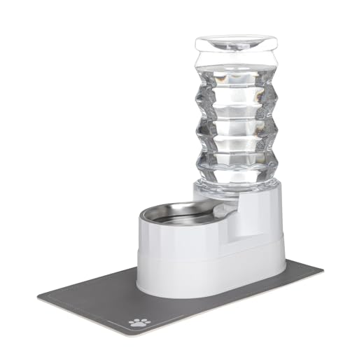 Sfozstra Automatischer Tränkeautomat, Edelstahl-Tiertränke mit wasserdichtem Pad, erhöhter Randspender für Katzen und Hunde (Weiß, 8L) von Sfozstra