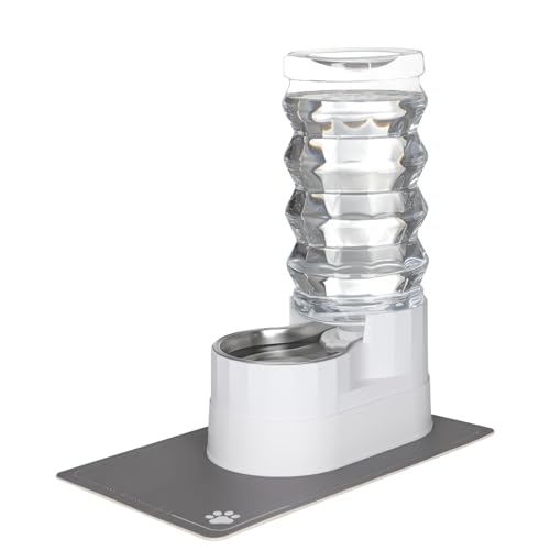 Sfozstra Automatischer Tränkeautomat, Edelstahl-Tiertränke mit wasserdichtem Pad, erhöhter Randspender für Katzen und Hunde (Weiß, 9L) von Sfozstra