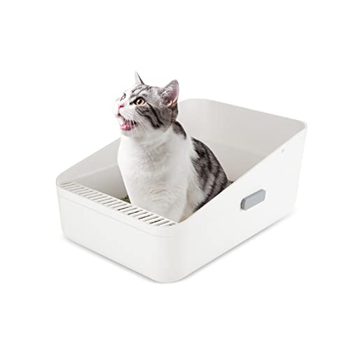 Sfozstra Offene, abnehmbare, leicht zu reinigende, halbgeschlossene Katzentoilette für Katzen und kleine Hunde (weiß, klein) von Sfozstra