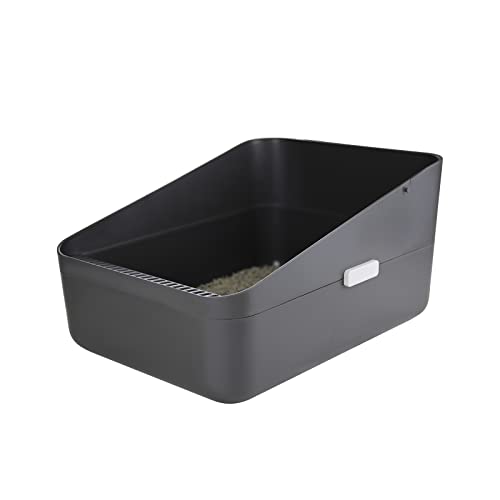Sfozstra Offene Katzentoilette, verhindert das Auslaufen von Sand. Langlebige, hohe Seitensiebtoilette für kleine Katzen, leicht zu reinigen (dunkelgrau, klein) von Sfozstra