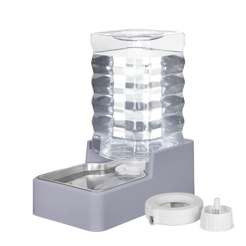 Sfozstra Verbesserter Wassernapfspender für Hunde, Edelstahlnapf, automatischer Schwerkraft-Katzen-Wasserspender, BPA-frei, Wasserspender mit großer Kapazität mit zwei Kappen und Filtern (hellgrau, 8 Sfozstra Verbesserter Wassernapfspender für Hunde, Edelstahlnapf, automatischer Schwerkraft-Katzen-Wasserspender, BPA-frei, Wasserspender mit großer Kapazität mit zwei Kappen und Filtern (hellgrau, 8 von Sfozstra