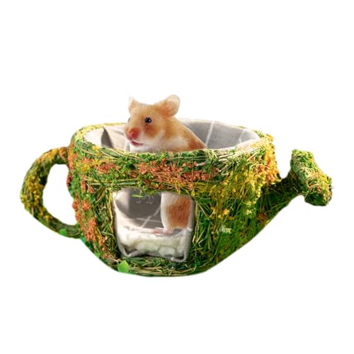 Sghtil Hamsterversteck - Zylinderförmiges Rennmaus Schlafhaus In Teekannendesign,Handgewebte Naturnachbildung Nagetierheimat Abnehmbares Zubehör Für Schlafen Ausruhen Draußen Spielen Reise Zuhause von Sghtil