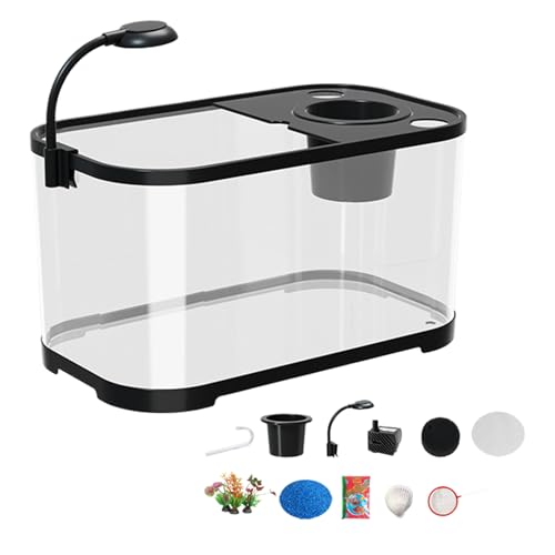 Sghtil Kleines Aquarium Starter-Set - Goldfisch Aquarium Einsteigerset,Leise Dekorative Wasserschale Mit Klarem Sichtfenster & Tischaquarium von Sghtil