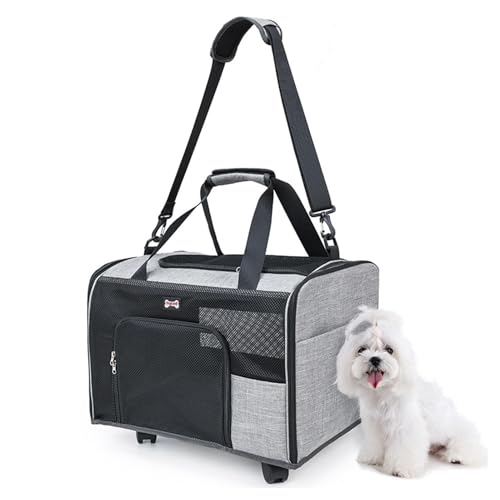 Sghtil Rolling Pet Carrier, Rolling Cat Carrier | Katzenträger mit Rädern mit Netzfensterseite | Atmungsaktives tragbares Kapazitätsanfang für Hundepuppenkätzchen von Sghtil