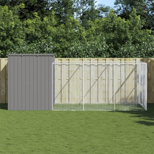 ShGaxin Hundehütte mit Hof, hellgrau, 214 x 457 x 181 cm, Hundekäfig, Katzenkäfig, Hundehütte von ShGaxin